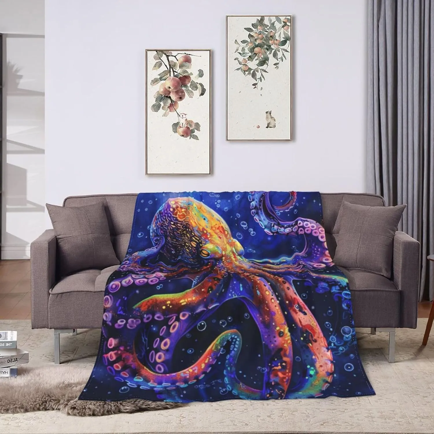 Funny Octopus Blanket for Woman Purple Octopus Throw Blanket Octopus Decor Stuff Merch Cozy Fuzzy Warm Soft Plush Flannel Fleece Lightweight Bedding Ocean Animals Gifts for Girls Kids Boy 50"X40"
