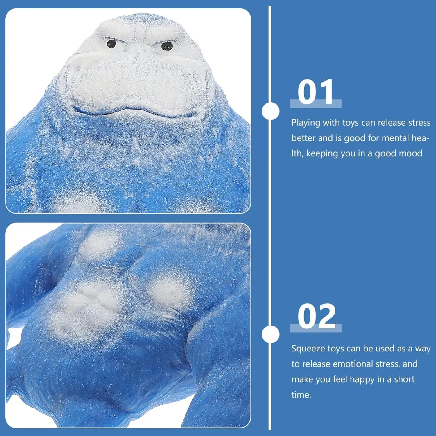 Funny Splat Gorilla Stress Relief Toys Gorilla Squeeze Toy,Cute Gorilla Man Sensory Stress Toy Reduce Irritability for All Ages （Blue）