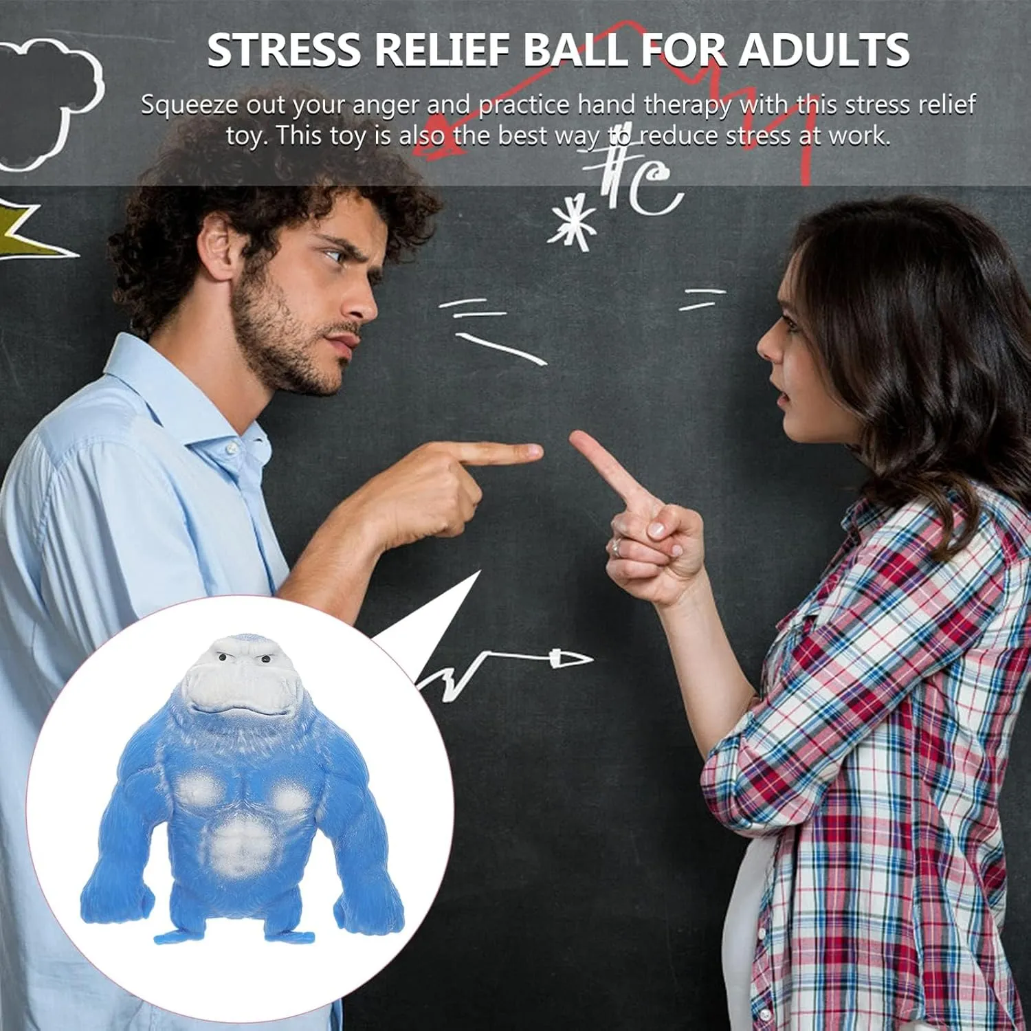 Funny Splat Gorilla Stress Relief Toys Gorilla Squeeze Toy,Cute Gorilla Man Sensory Stress Toy Reduce Irritability for All Ages （Blue）