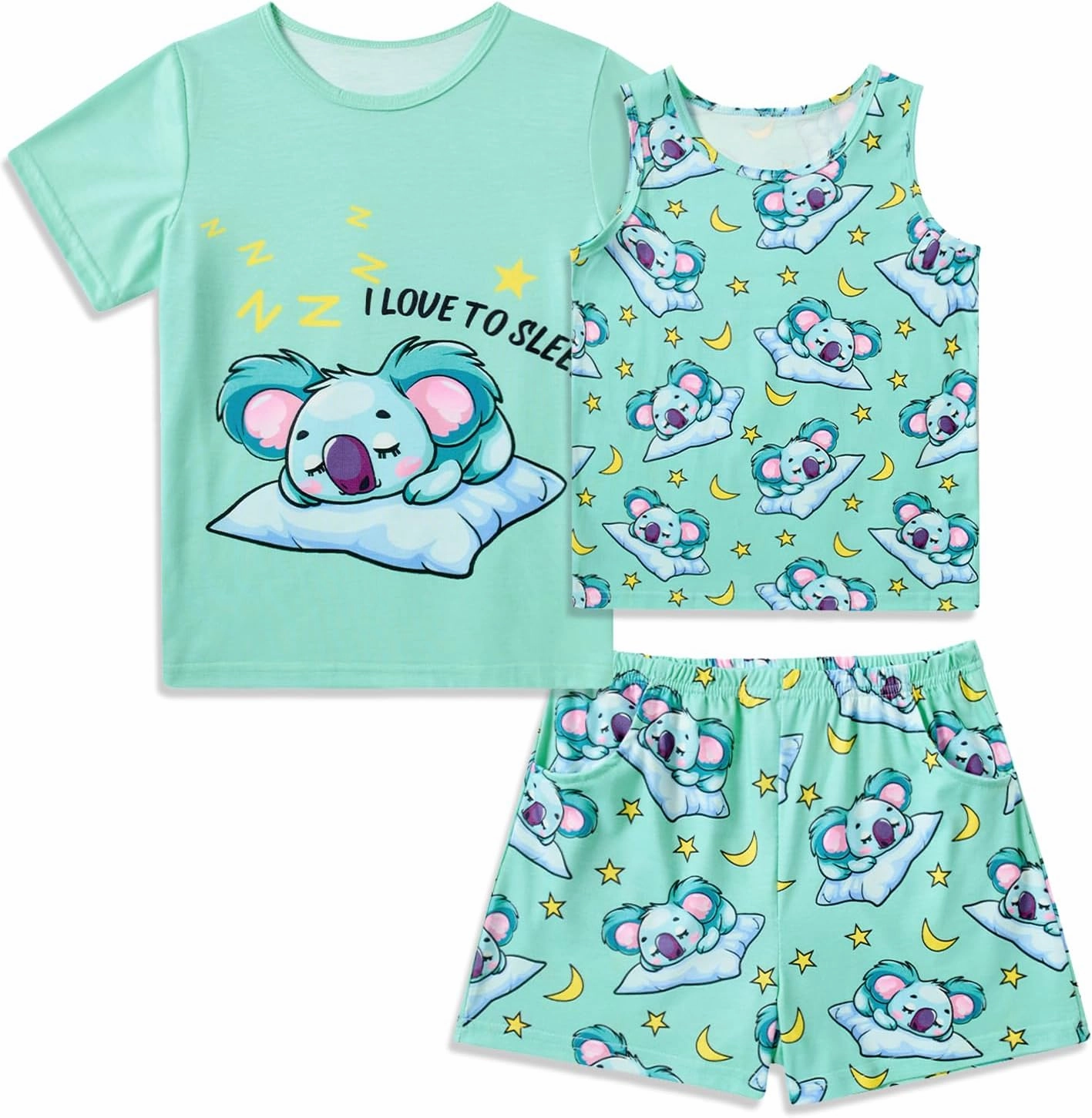 Funnycokid Girls Pajamas 3 Pieces Tie Dye Shirts&Tank Shorts Pjs Cute Summer Loungewear Nightwear Set Size 7-14