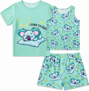 Funnycokid Girls Pajamas 3 Pieces Tie Dye Shirts&Tank Shorts Pjs Cute Summer Loungewear Nightwear Set Size 7-14