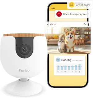 Furbo Mini Pet Camera - Unlock Camera & Smart Features w/Paid Plan: Home Security with Dog & Cat Safety Alerts, 2-Way Audio, Mountable Smart Cam w/Phone App (Subscription Required, 3mo Minimum)