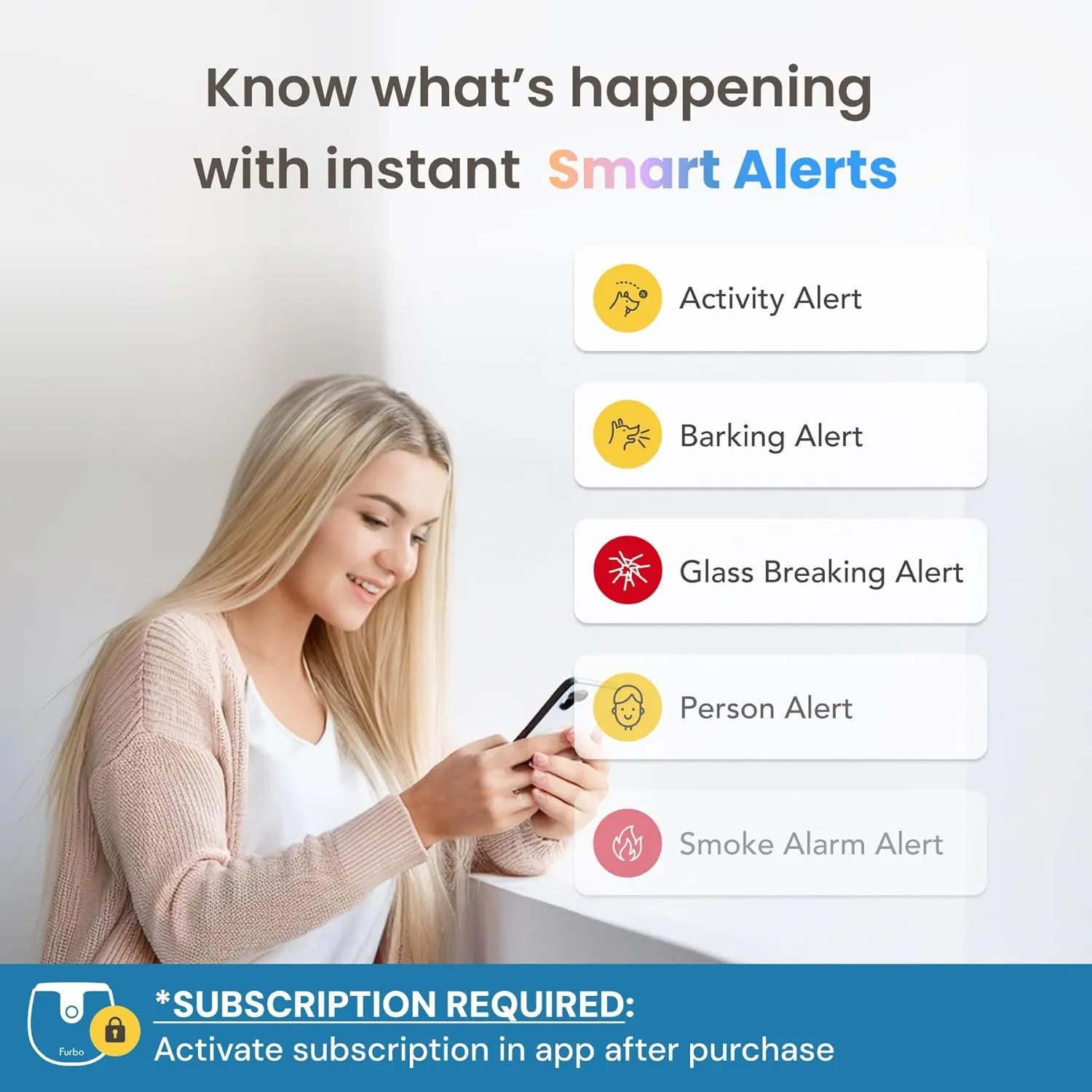 Furbo Mini Pet Camera - Unlock Camera & Smart Features w/Paid Plan: Home Security with Dog & Cat Safety Alerts, 2-Way Audio, Mountable Smart Cam w/Phone App (Subscription Required, 3mo Minimum)