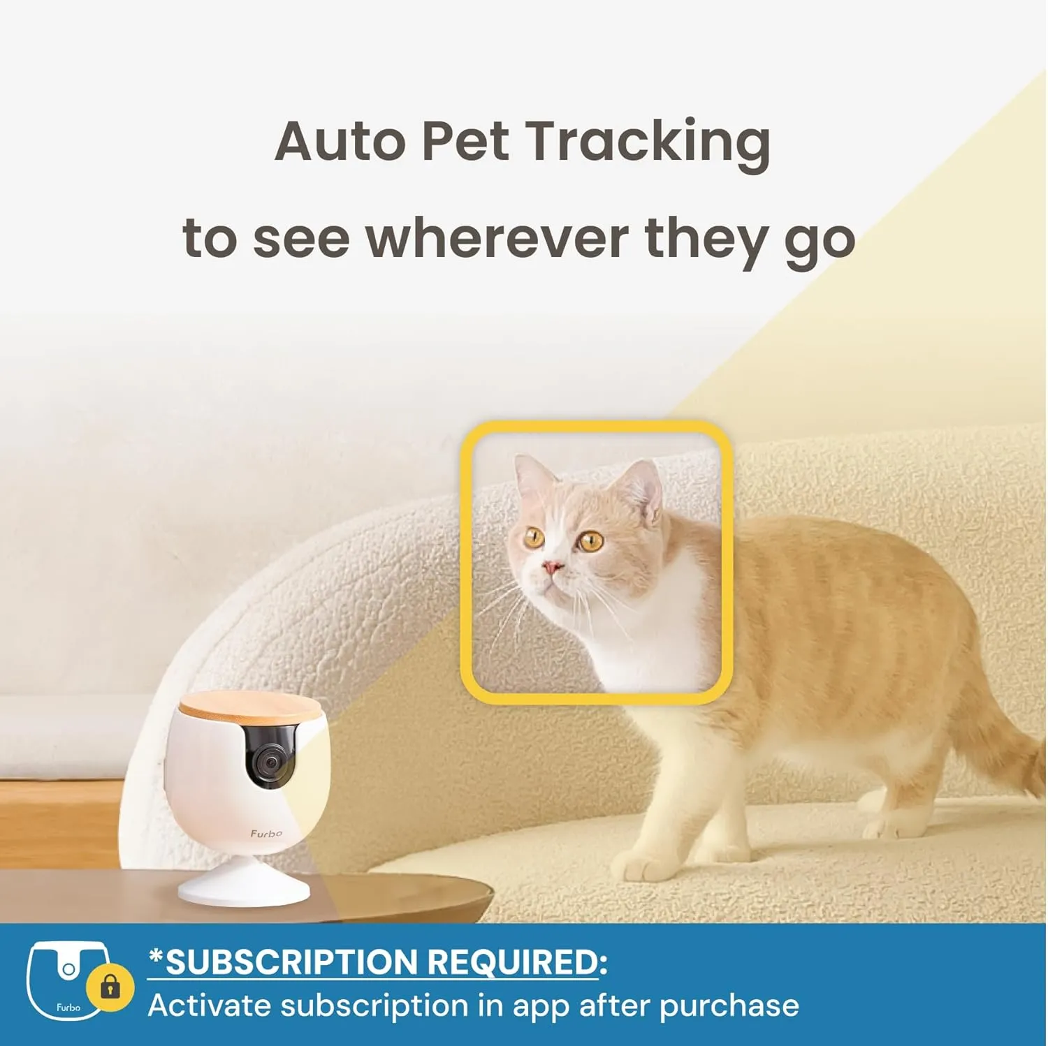 Furbo Mini Pet Camera - Unlock Camera & Smart Features w/Paid Plan: Home Security with Dog & Cat Safety Alerts, 2-Way Audio, Mountable Smart Cam w/Phone App (Subscription Required, 3mo Minimum)