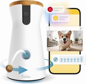 Furbo 360° Dog Camera - Unlock with Paid Plan: Home Security & Dog Safety Alerts, Rotating Pet Treat Dispenser w/ 2-Way Speaker, Smart Indoor Cam w/Phone App (3mo Minimum Subscription Required)