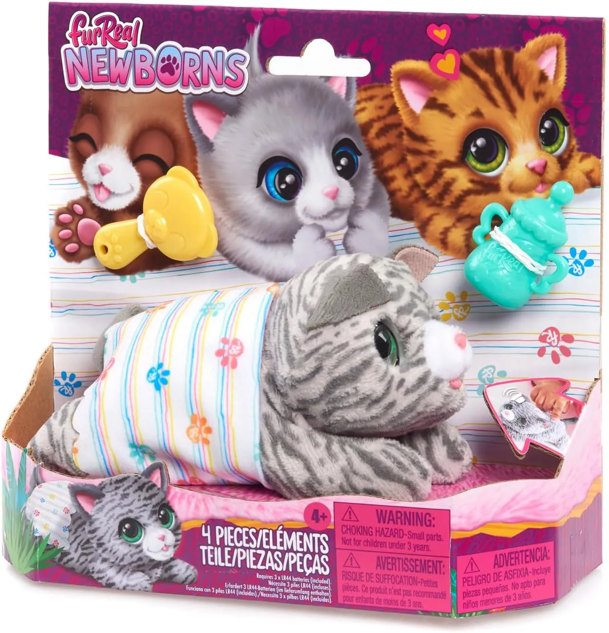 furReal Newborns Kitty Interactive Pet, Small Plush Stuffed Animal Cat with Sounds and Movement, Faux Fur, Kids Toys for Ages 4 Up by Just Play