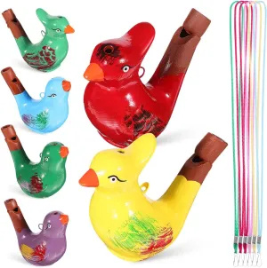 Gadpiparty 6Pcs Ceramic Bird Whistles, Colorful Bird Shape Whistle with Lanyard Bird Noise Makers Whistles Bird Water Whistle Toy for Easter Basket Filler Party Favors