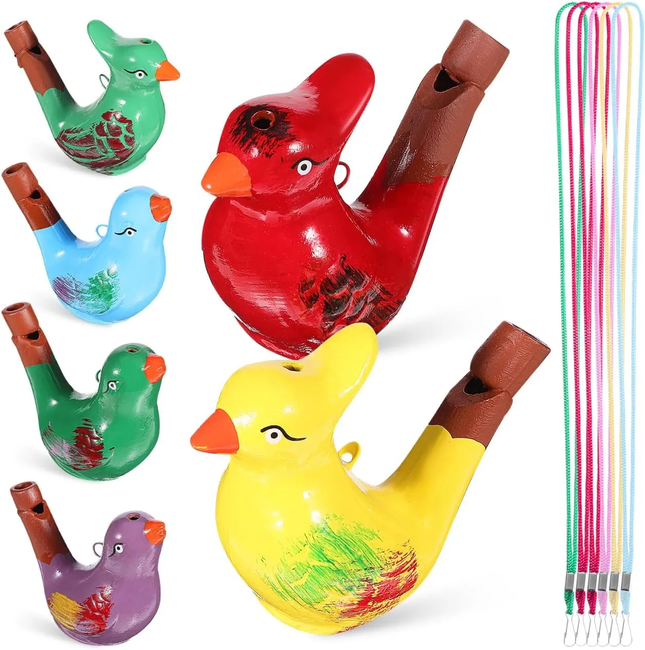 Gadpiparty 6Pcs Ceramic Bird Whistles, Colorful Bird Shape Whistle with Lanyard Bird Noise Makers Whistles Bird Water Whistle Toy for Easter Basket Filler Party Favors