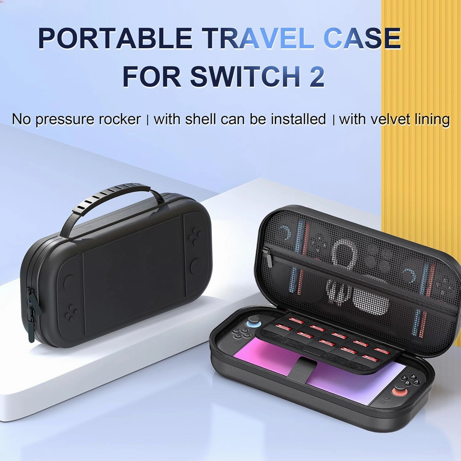 Gaekol Carrying Case for Switch 2 (2025), Portable Slim Protective Hard Shell Travel Case for Nintendo Switch 2, Lightweight and Large Capacity Accessories Storage Bag, Black (Large)