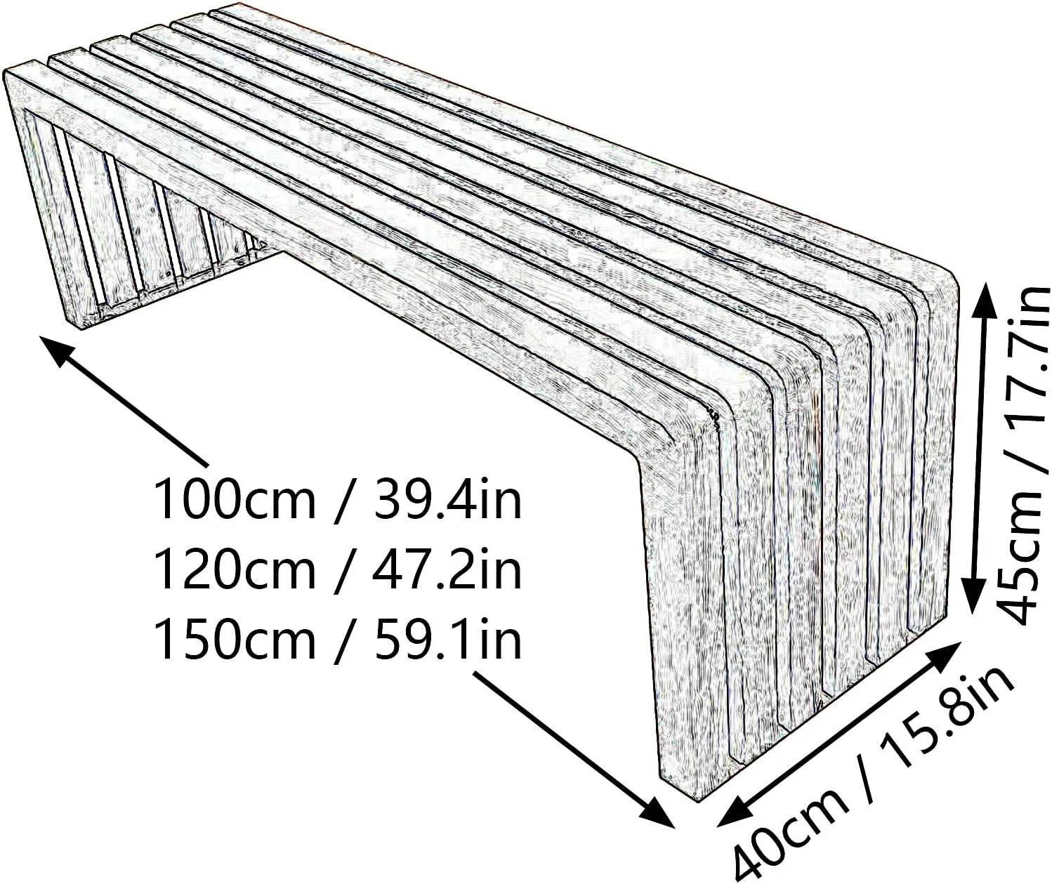 Galvanized Steel Outdoor Park Chair Without Backrest Outdoor Benches Weatherproof Wood Grain Transfer Process Garden Bench for Campus, Community, Scenic Spot(Natural,100 * 40 * 45cm)