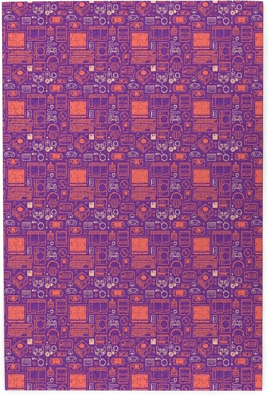 Gaming Theme,Portable Wooden Jigsaw Puzzle for Adults,Oldies Video Games Illustration,Birthday Gift for Family and Friends,Purple Orange Plastic Box Storage 1000PCS