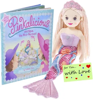Ganz Girls Mermaid Doll Shelly With Pinkalicious and Aqua, The Mini-Mermaid Book W/Stickers & Gift Tag for Girls Who Love Adventures
