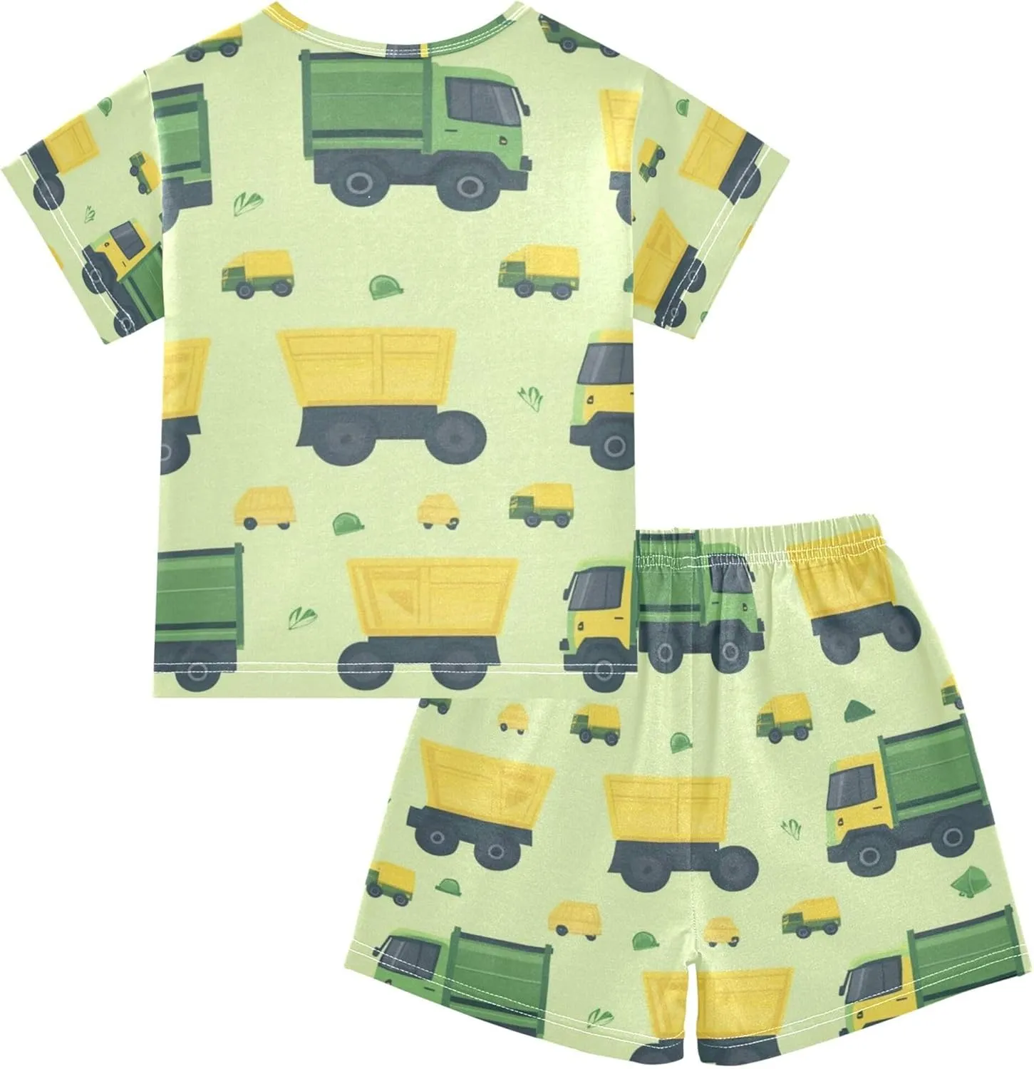 Garbage Trucks Green Yellow Summer Pajamas Short Set 2 Piece Sleepwear