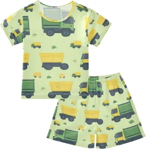 Garbage Trucks Green Yellow Summer Pajamas Short Set 2 Piece Sleepwear