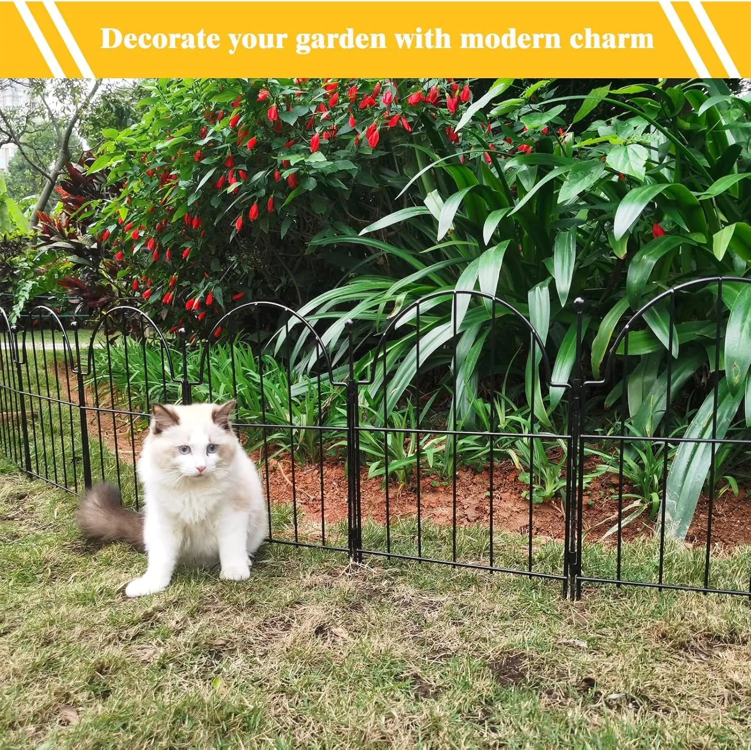 Garden Fence, 22 in(H) x 130 in(L) Arched Rustproof Metal No Dig Fence Garden Fence Border, Ground Stake Animal Barrier Fence for Rabbit Dog, Outdoor Decor for Yard & Patio