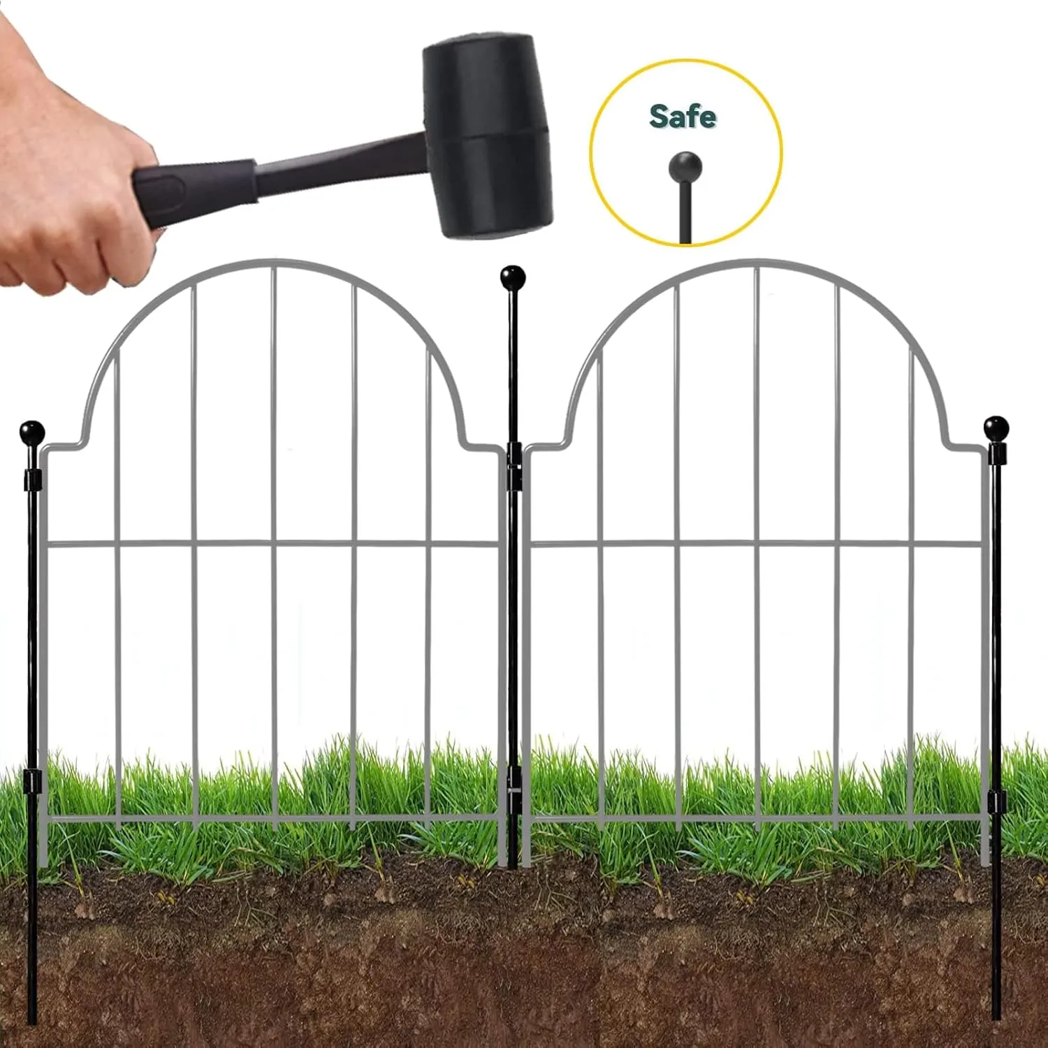 Garden Fence, 22 in(H) x 130 in(L) Arched Rustproof Metal No Dig Fence Garden Fence Border, Ground Stake Animal Barrier Fence for Rabbit Dog, Outdoor Decor for Yard & Patio