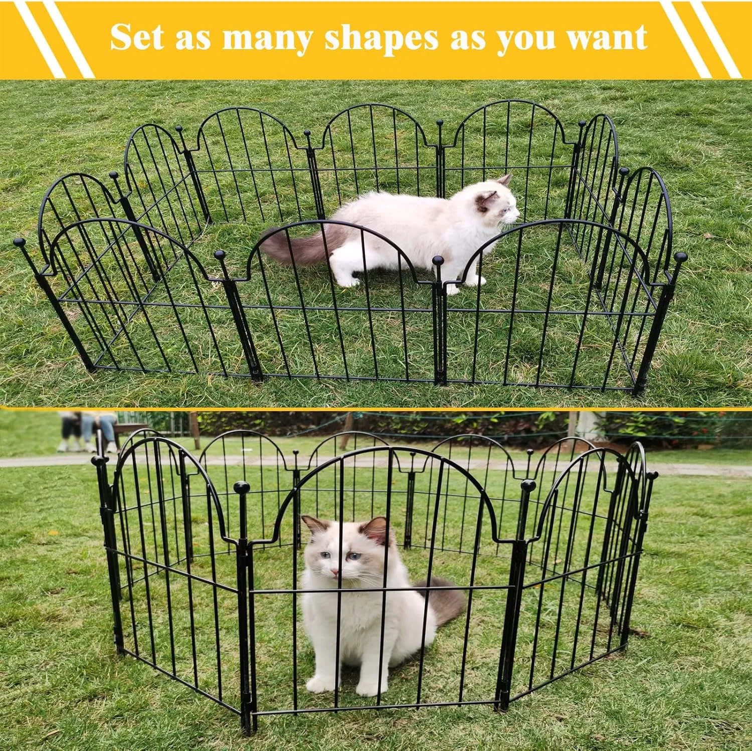 Garden Fence, 22 in(H) x 130 in(L) Arched Rustproof Metal No Dig Fence Garden Fence Border, Ground Stake Animal Barrier Fence for Rabbit Dog, Outdoor Decor for Yard & Patio