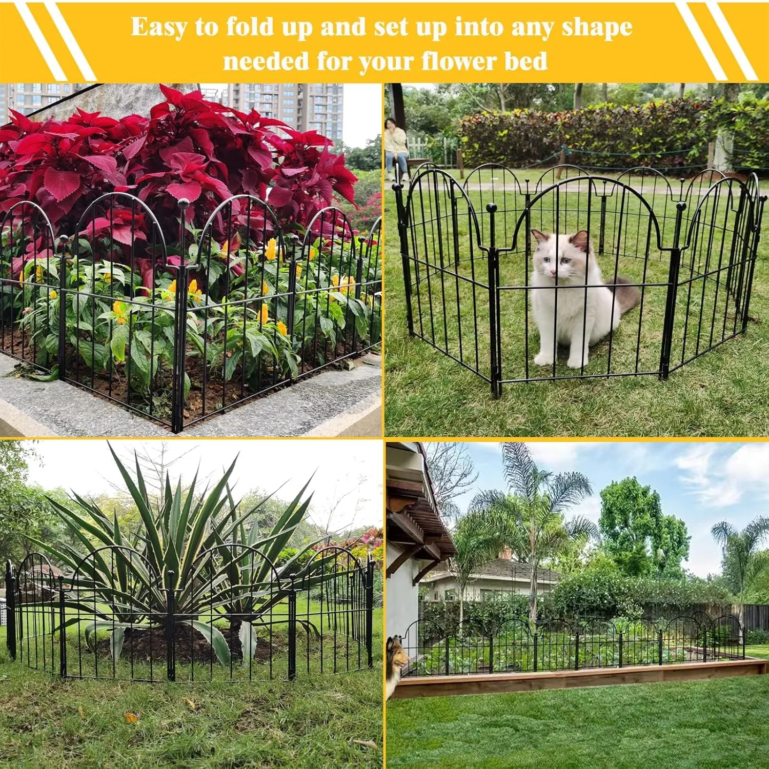 Garden Fence, 22 in(H) x 130 in(L) Arched Rustproof Metal No Dig Fence Garden Fence Border, Ground Stake Animal Barrier Fence for Rabbit Dog, Outdoor Decor for Yard & Patio