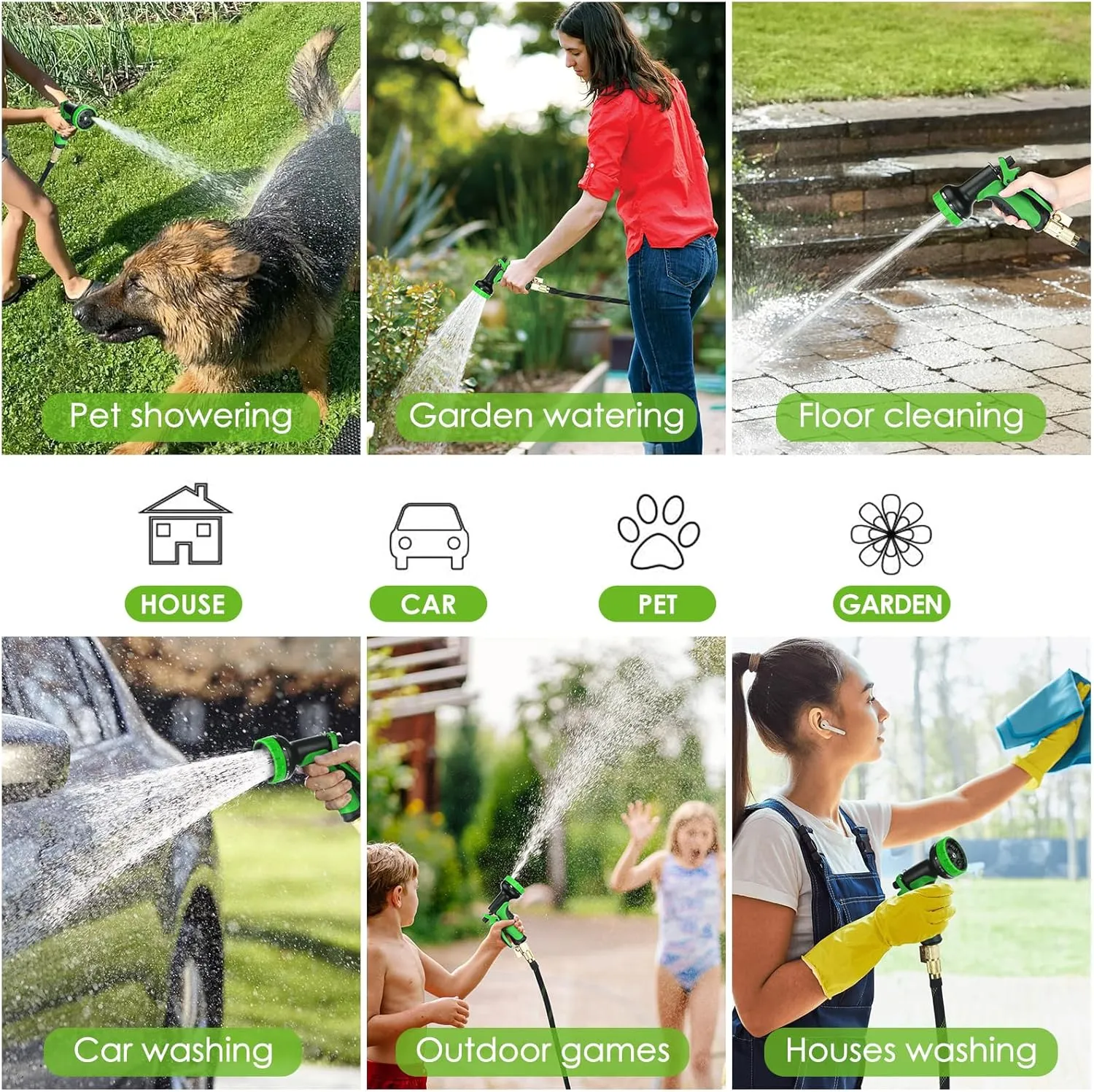 Garden Hose 75 ft, NON-EXPANDABLE Ultra Lightweight & Super Flexible Water Hose With 10-Pattern Spray Nozzle, Kink-Free Hose, Leak-Proof, Durable 3750d High-Density Fabric, Brass Fittings