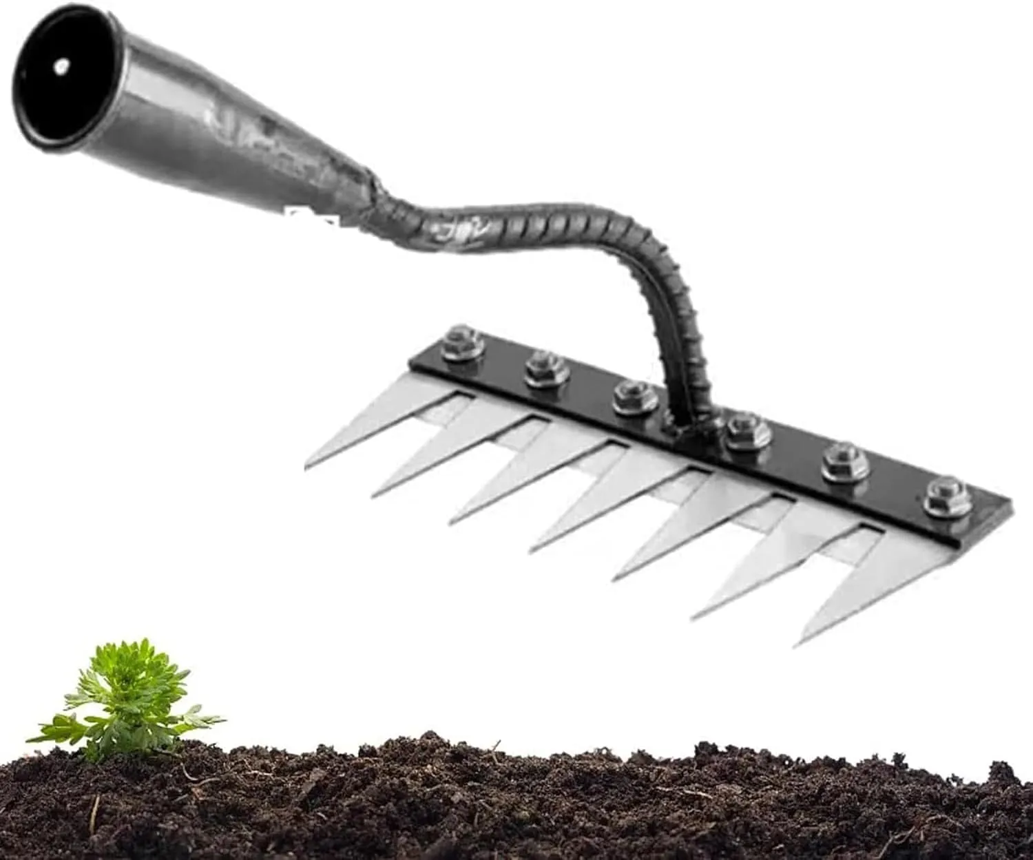 Gardenia Iron Weeding Rake, Iron Rake 2.0 for Gardening and Weeding, Ironrake Heavy-Duty Weed Rakes Carbon Steel (7 Teeth)