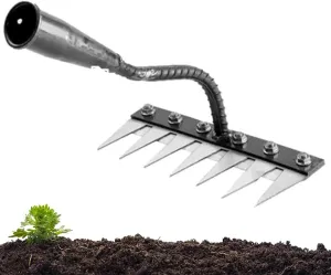 Gardenia Iron Weeding Rake, Iron Rake 2.0 for Gardening and Weeding, Ironrake Heavy-Duty Weed Rakes Carbon Steel (7 Teeth)