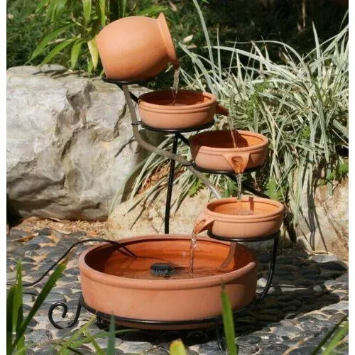 Gardenwize Garden Solar Powered Brown Terracotta Cascade Water Fountain Feature