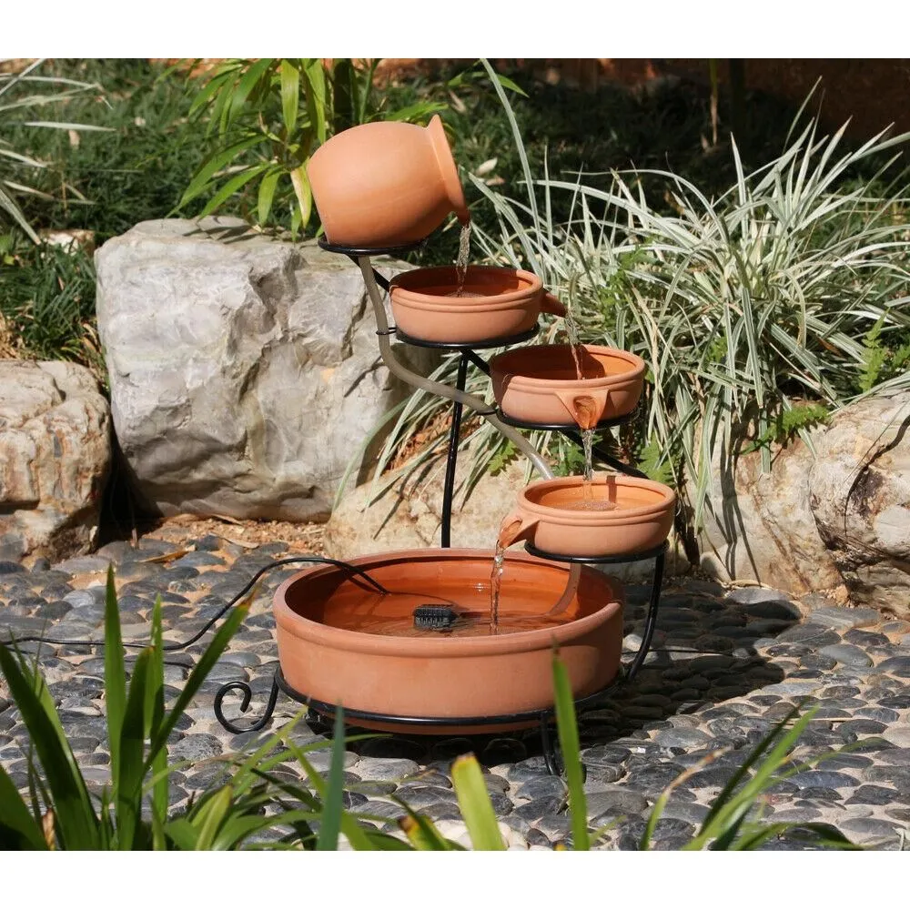 Gardenwize Garden Solar Powered Brown Terracotta Cascade Water Fountain Feature