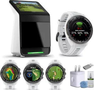 Garmin Approach R50 Premium Golf Launch Monitor and Simulators with Carrying Case, Advanced Ball and Club Metrics   Garmin Approach S70 Premium GPS Golf WatchS, White (42mm) Bundle