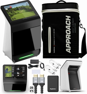 Garmin Approach R50 Premium Golf Launch Monitor & Simulator Bundle - Ball & Club Metrics with Built-in 10” Color Touchscreen with Case, Wireless HDMI Transmitter, 25FT 4K HDMI Cable & More Accessories