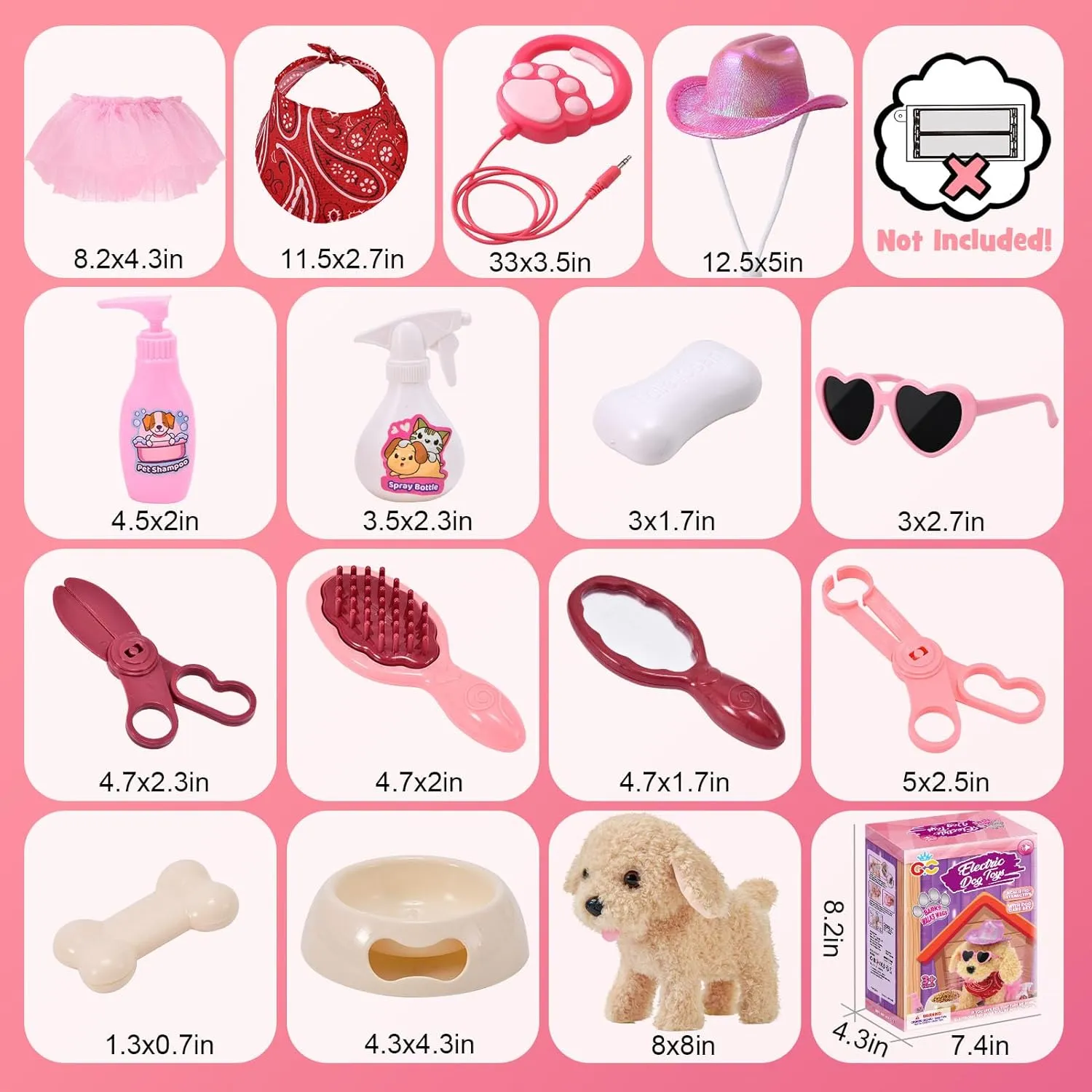 G.C Dog Toys for Kids Girls, Remote Control Walking Barking Electronic Interactive Stuffed Puppy Plush & Accessories Toys Pretend Play Pet Care Playset, Gifts for Toddlers Girls 3 4 5 6 Year Old