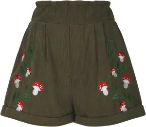 Generic Corduroy Shorts for Women Mushroom Embroidery Cottagecore Clothing Summer Casual Elastic Paperbag Waist Sweat Shorts