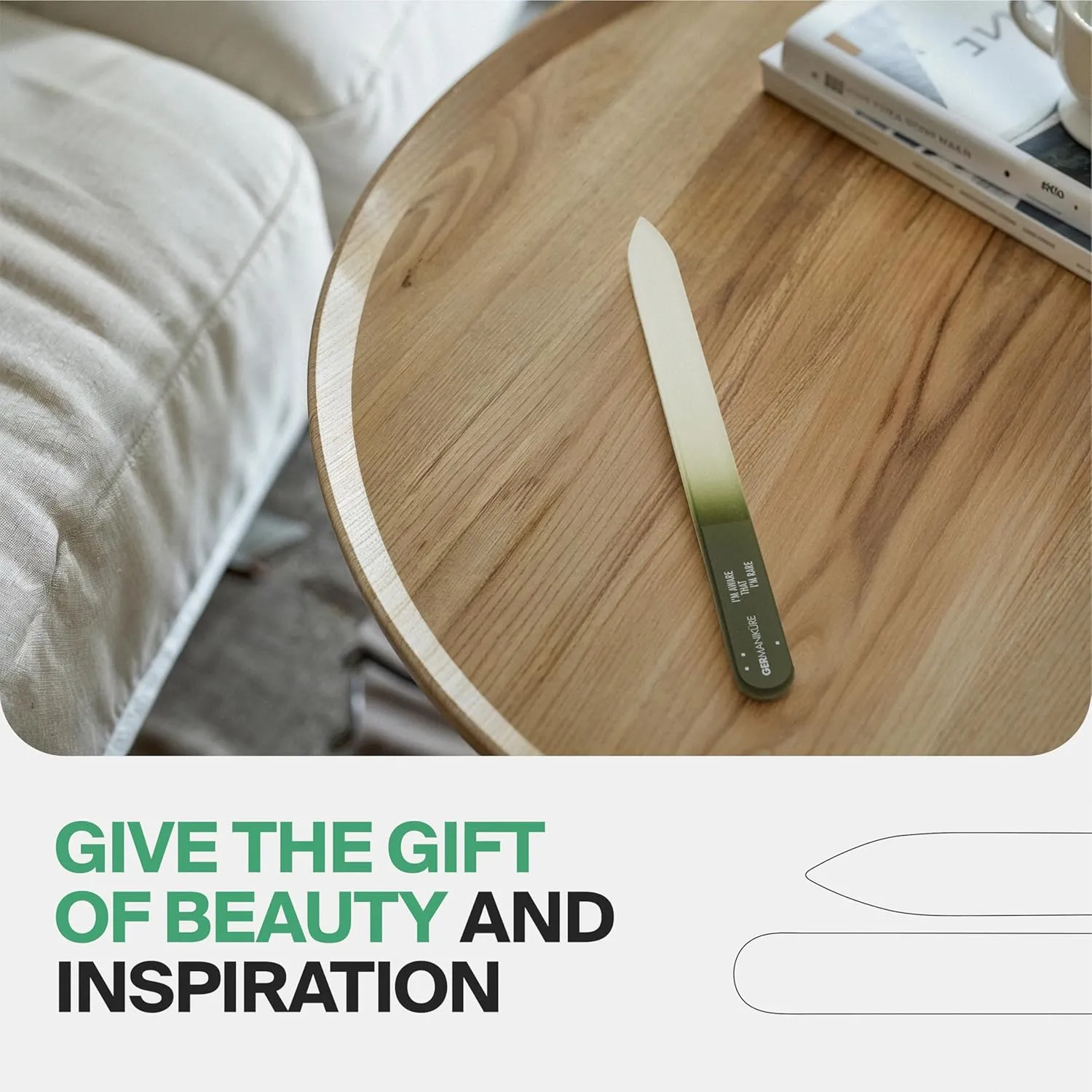 GERMANIKURE Glass Nail File in Suede Sleeve - You are Amazing - Professional Crystal Nail File for Natural Nails - Ideal Manicure & Pedicure Tool for Smooth, Easy Shaping - Nail Care Gift