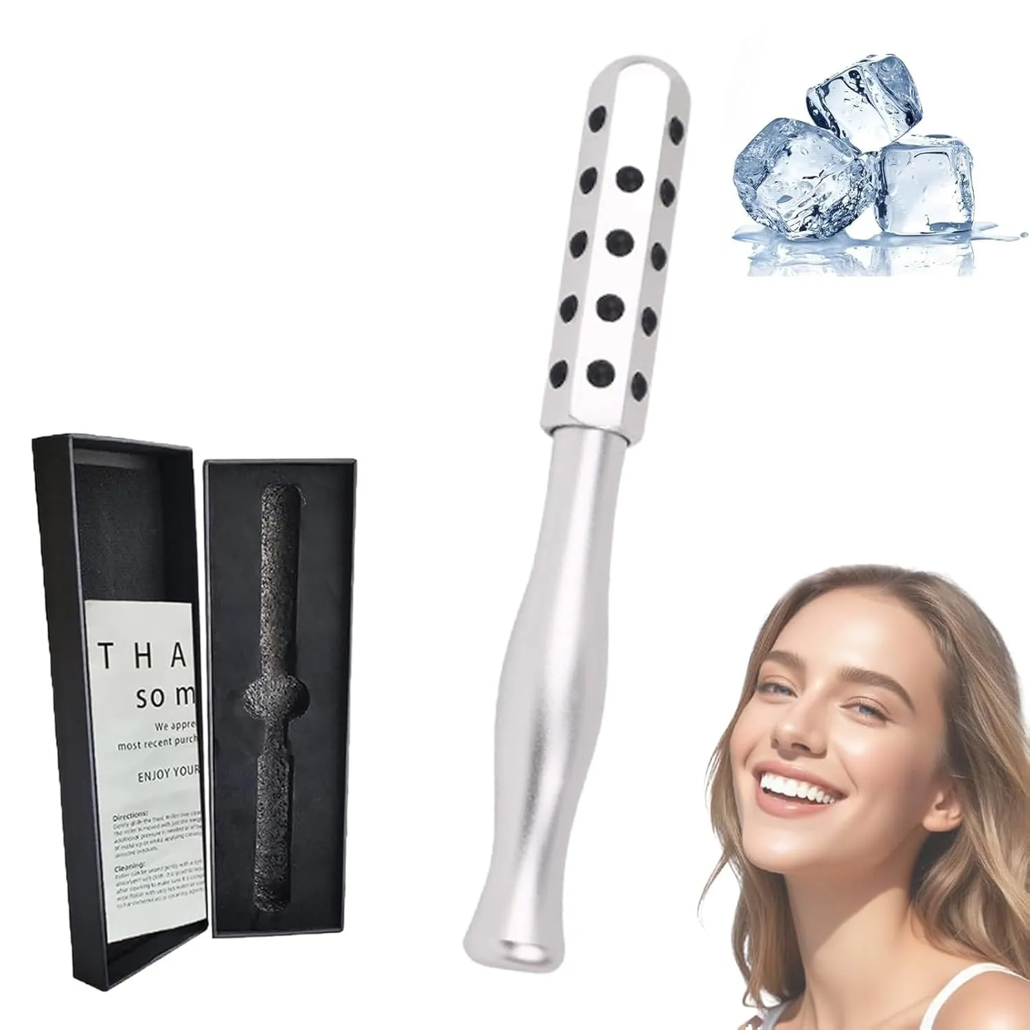 Germanium Stone Face Roller for Up Lifting and Skin Care，Uplift Facial Massaging Beautys Tool,Portable with Ergonomic Handle, Uplift Massaging Beauty Roller，Uplifting Face Massager Roller (Silver)