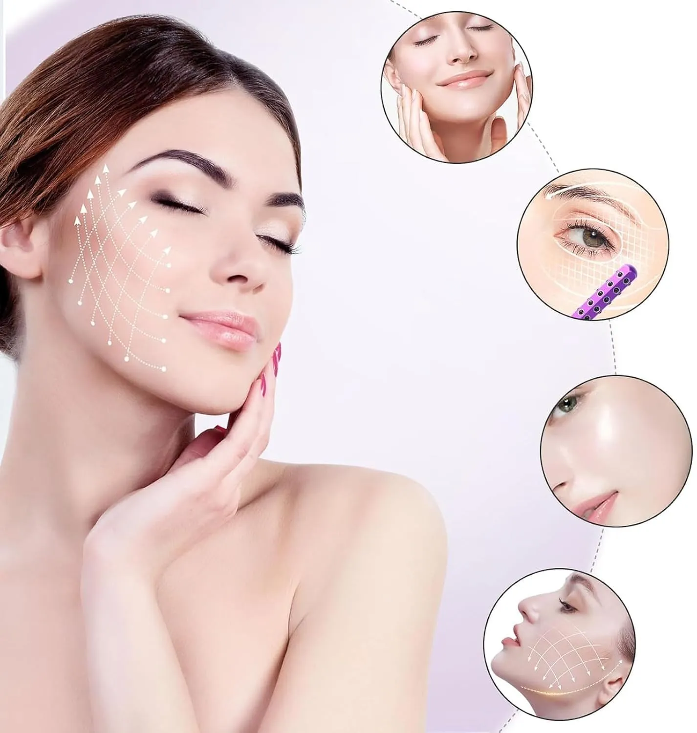 Germanium Stone Face Roller for Up Lifting and Skin Care，Uplift Facial Massaging Beautys Tool,Portable with Ergonomic Handle, Uplift Massaging Beauty Roller，Uplifting Face Massager Roller (Silver)