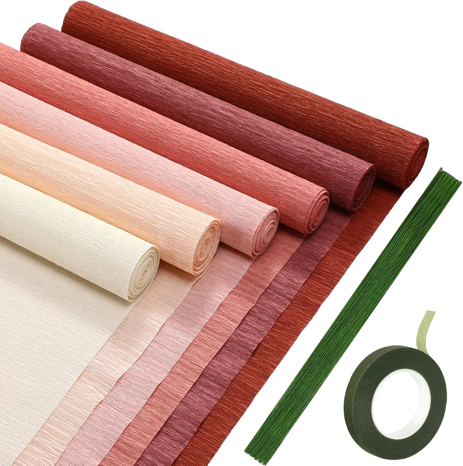 Gersoniel 57 Pcs Crepe Paper Flower DIY Kits 6 Rolls 35g Crepe Paper Sheets 50 Pcs Floral Iron Wire 10 Inch x 8 Feet 1 Roll 50 Meter for Birthday Party Wedding(Pink Series)