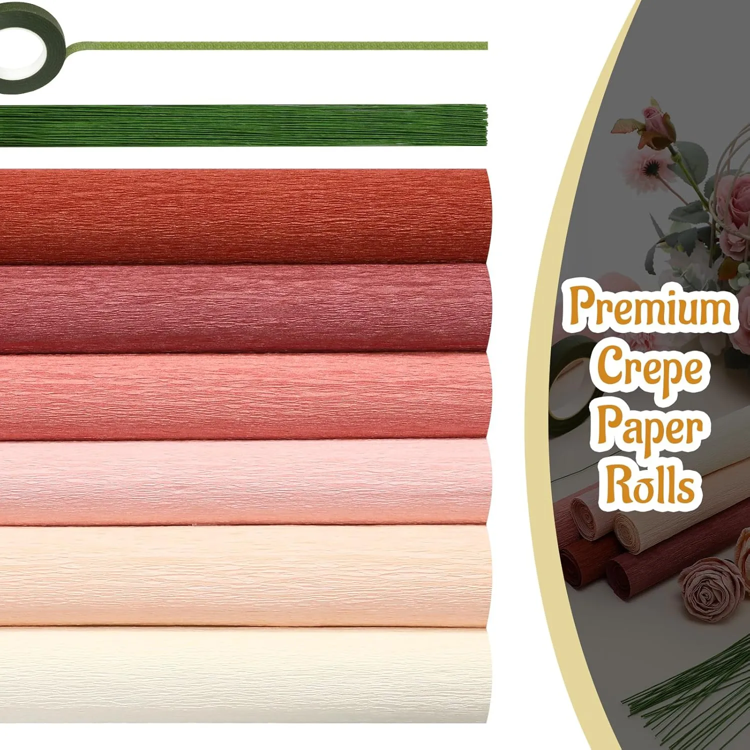 Gersoniel 57 Pcs Crepe Paper Flower DIY Kits 6 Rolls 35g Crepe Paper Sheets 50 Pcs Floral Iron Wire 10 Inch x 8 Feet 1 Roll 50 Meter for Birthday Party Wedding(Pink Series)