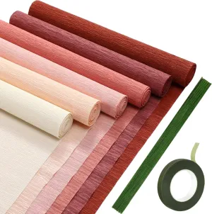 Gersoniel 57 Pcs Crepe Paper Flower DIY Kits 6 Rolls 35g Crepe Paper Sheets 50 Pcs Floral Iron Wire 10 Inch x 8 Feet 1 Roll 50 Meter for Birthday Party Wedding(Pink Series)