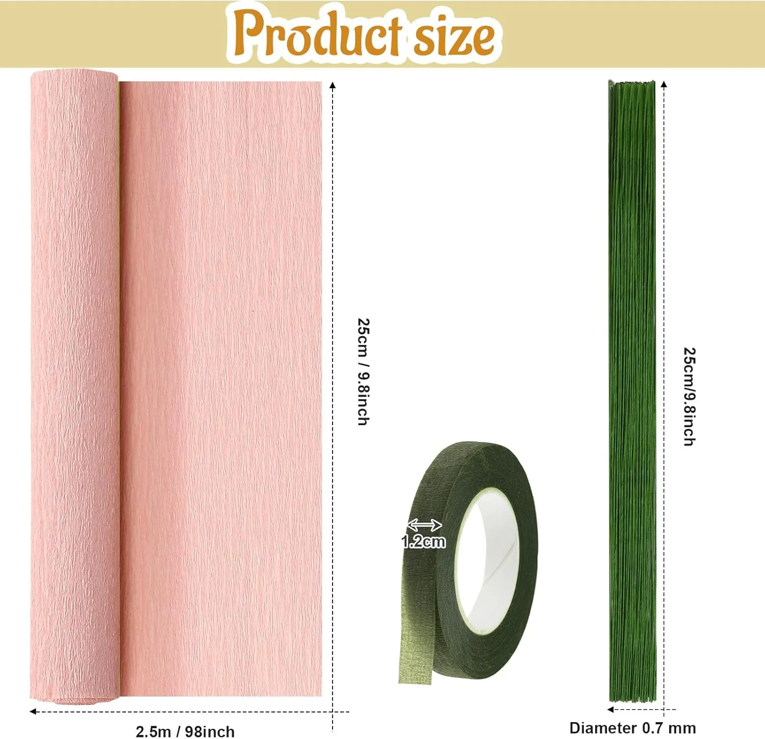 Gersoniel 57 Pcs Crepe Paper Flower DIY Kits 6 Rolls 35g Crepe Paper Sheets 50 Pcs Floral Iron Wire 10 Inch x 8 Feet 1 Roll 50 Meter for Birthday Party Wedding(Pink Series)