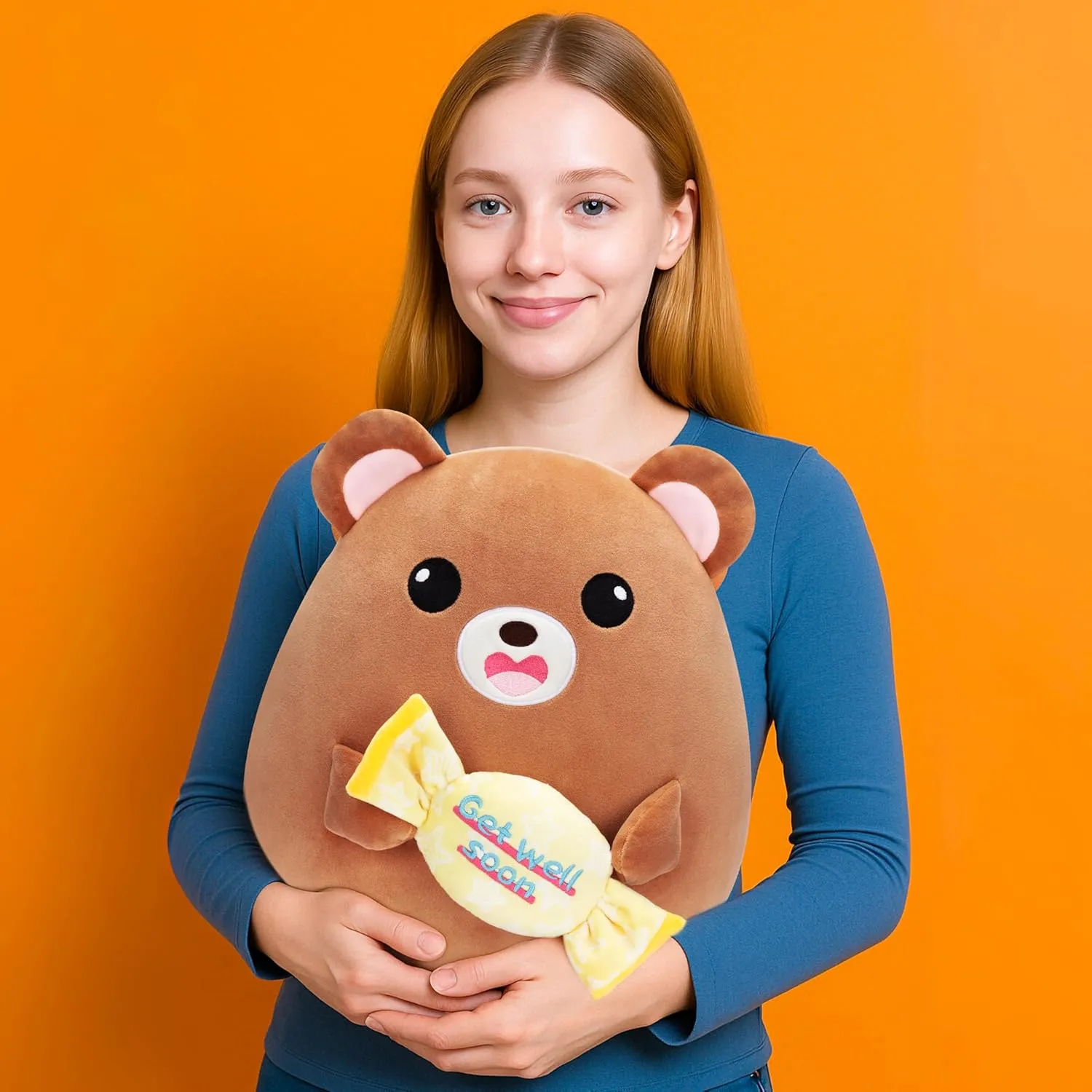 Get Well Soon Teddy Bear Plush Pillow Stuffed Animal Toy Patient Feel Better,13" Big Size Cute Soft Huggable Plushie,Gift for Kids Women Girl