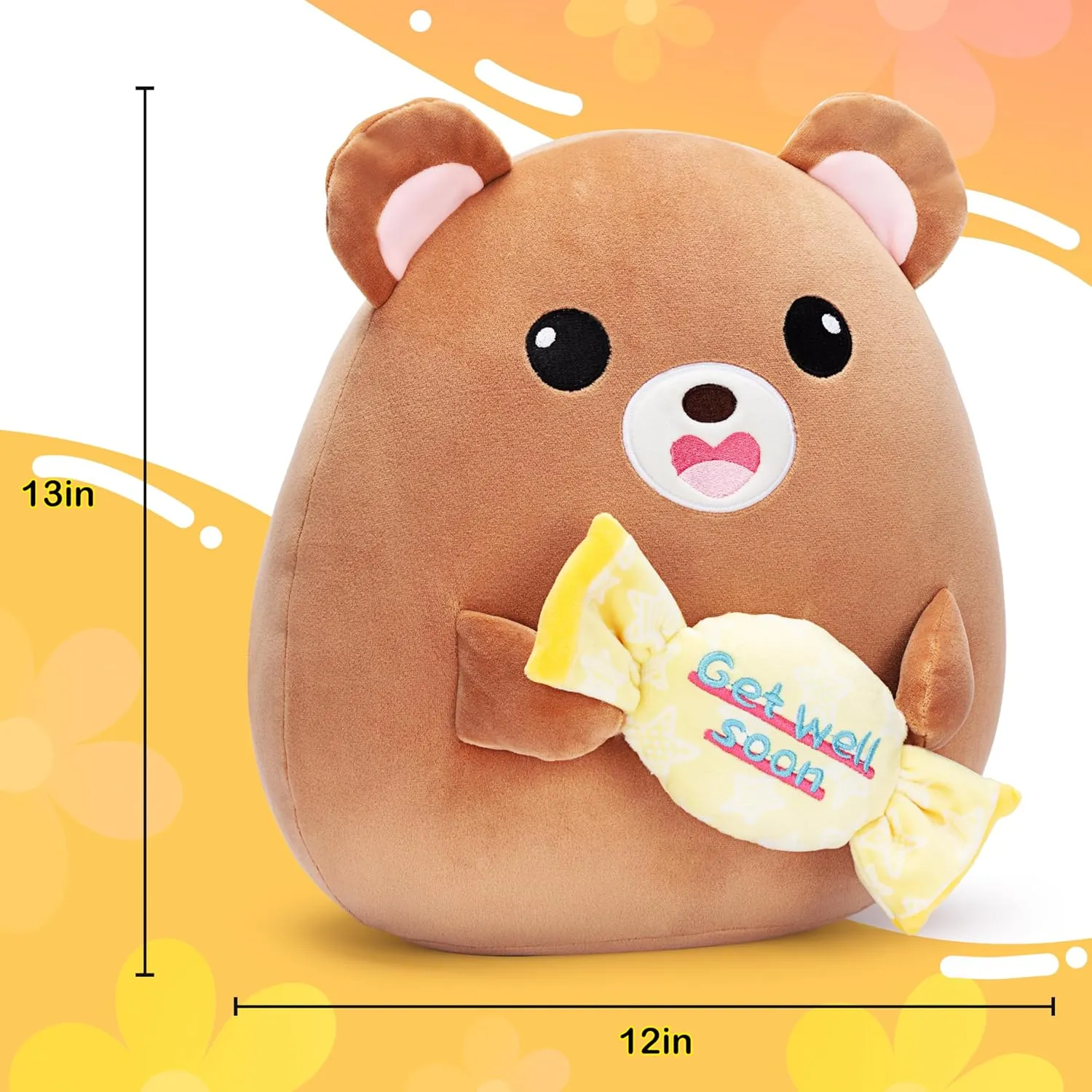 Get Well Soon Teddy Bear Plush Pillow Stuffed Animal Toy Patient Feel Better,13" Big Size Cute Soft Huggable Plushie,Gift for Kids Women Girl