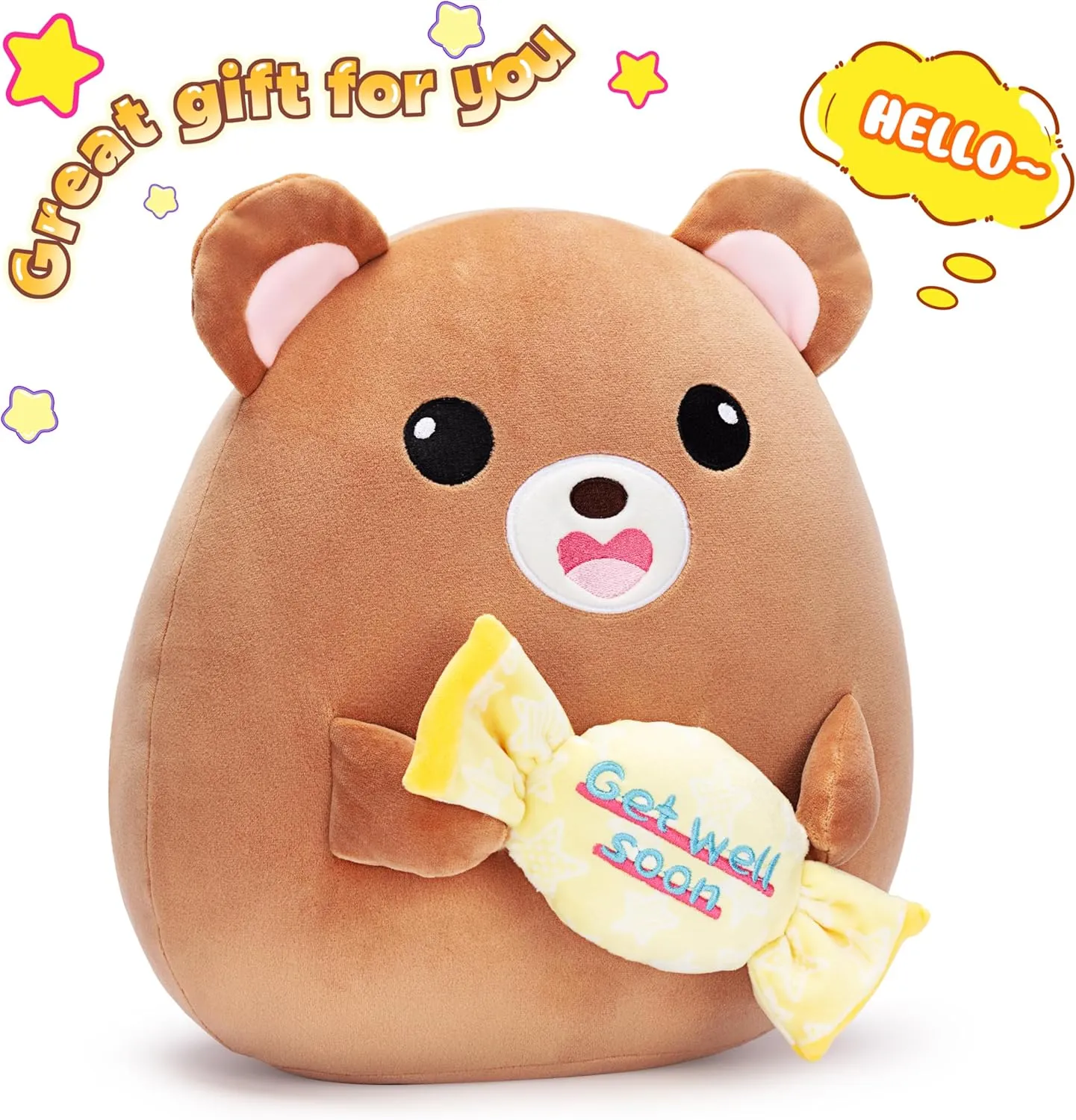 Get Well Soon Teddy Bear Plush Pillow Stuffed Animal Toy Patient Feel Better,13" Big Size Cute Soft Huggable Plushie,Gift for Kids Women Girl