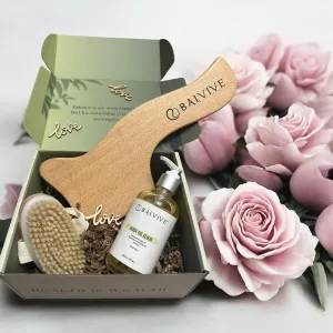 Gift Set for Her -SPA Experience-Smooth Body | Body Oil 8 oz & Wooden Lymphatic Drainage Bundle with Dry Brush- Anti-Cellulite -Non-Greasy, Firms and Smooths Skin–Lymphatic Drainage