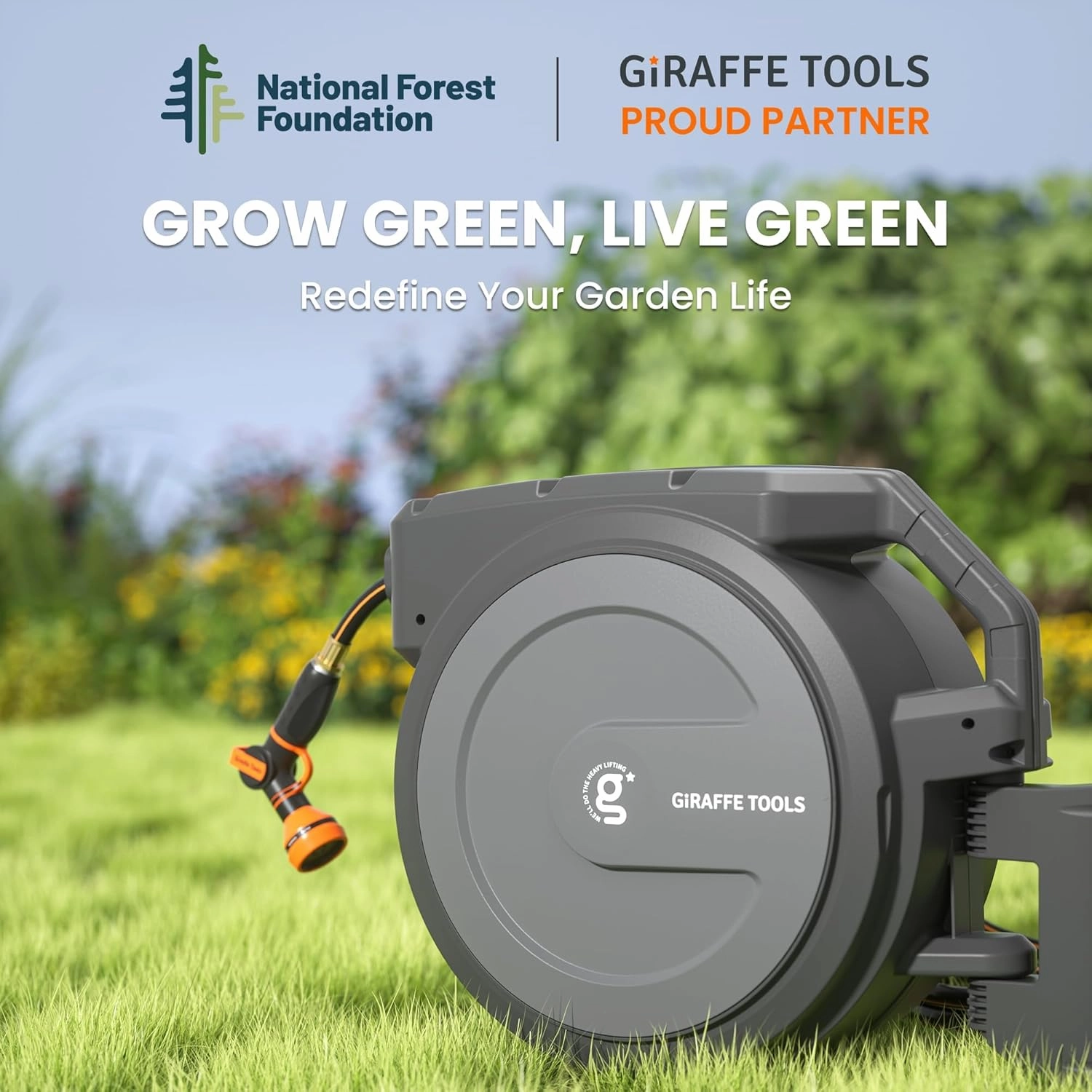 Giraffe Tools Hose Reel 1/2‘’ 78 ft, Heavy Duty Retractable Garden Hose Reel with Any Length Lock, Slow Return System, Wall Mounted and 180 Deg Swivel Bracket