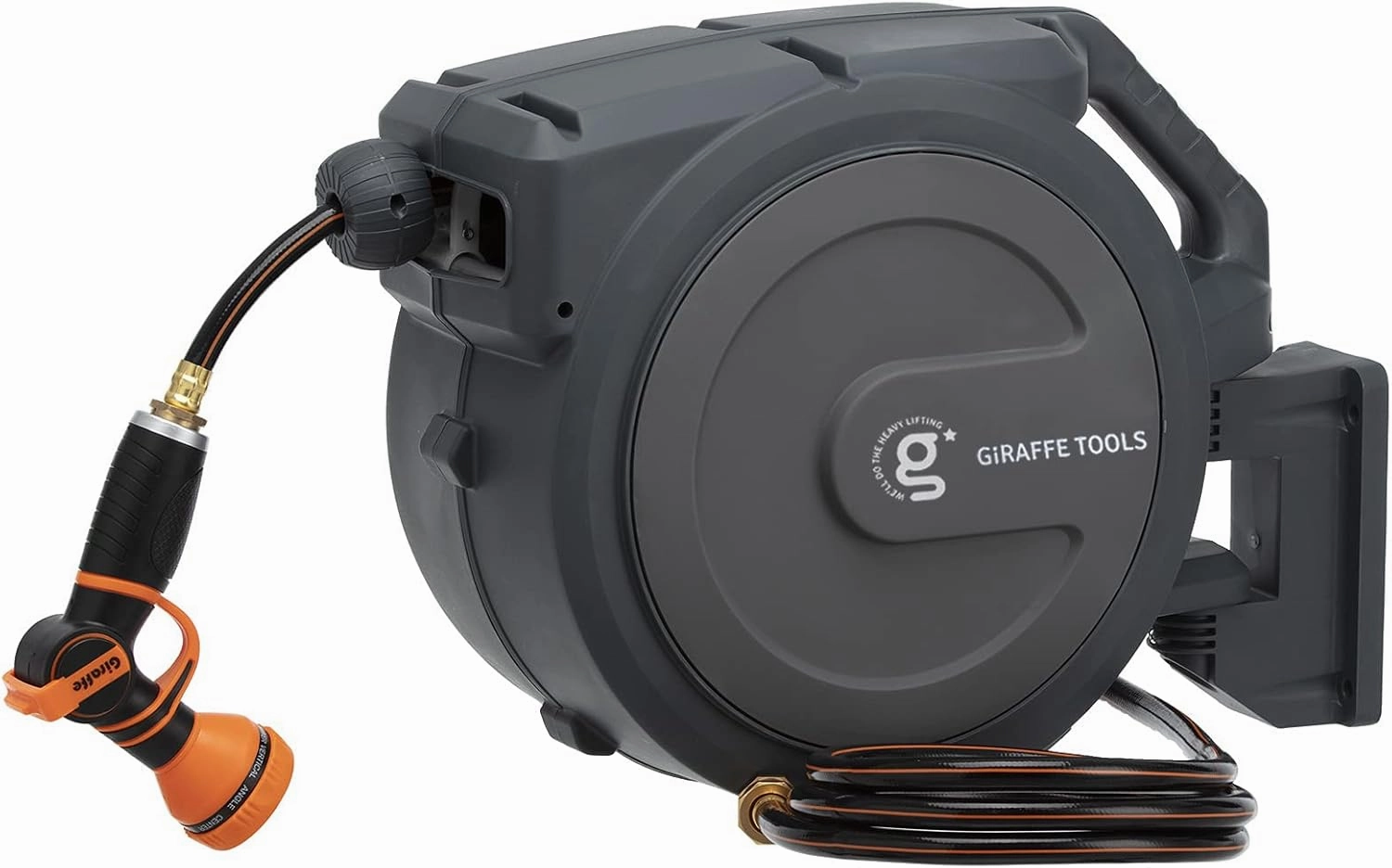 Giraffe Tools Hose Reel 1/2‘’ 78 ft, Heavy Duty Retractable Garden Hose Reel with Any Length Lock, Slow Return System, Wall Mounted and 180 Deg Swivel Bracket