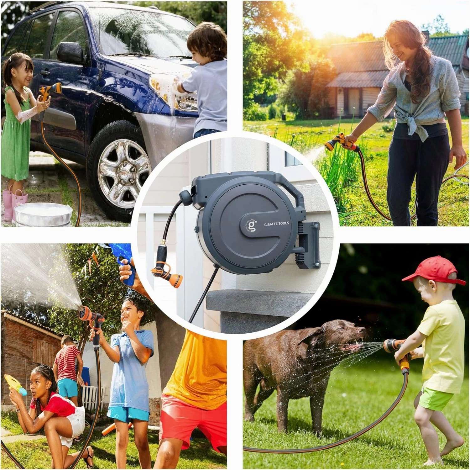 Giraffe Tools Hose Reel 1/2‘’ 78 ft, Heavy Duty Retractable Garden Hose Reel with Any Length Lock, Slow Return System, Wall Mounted and 180 Deg Swivel Bracket