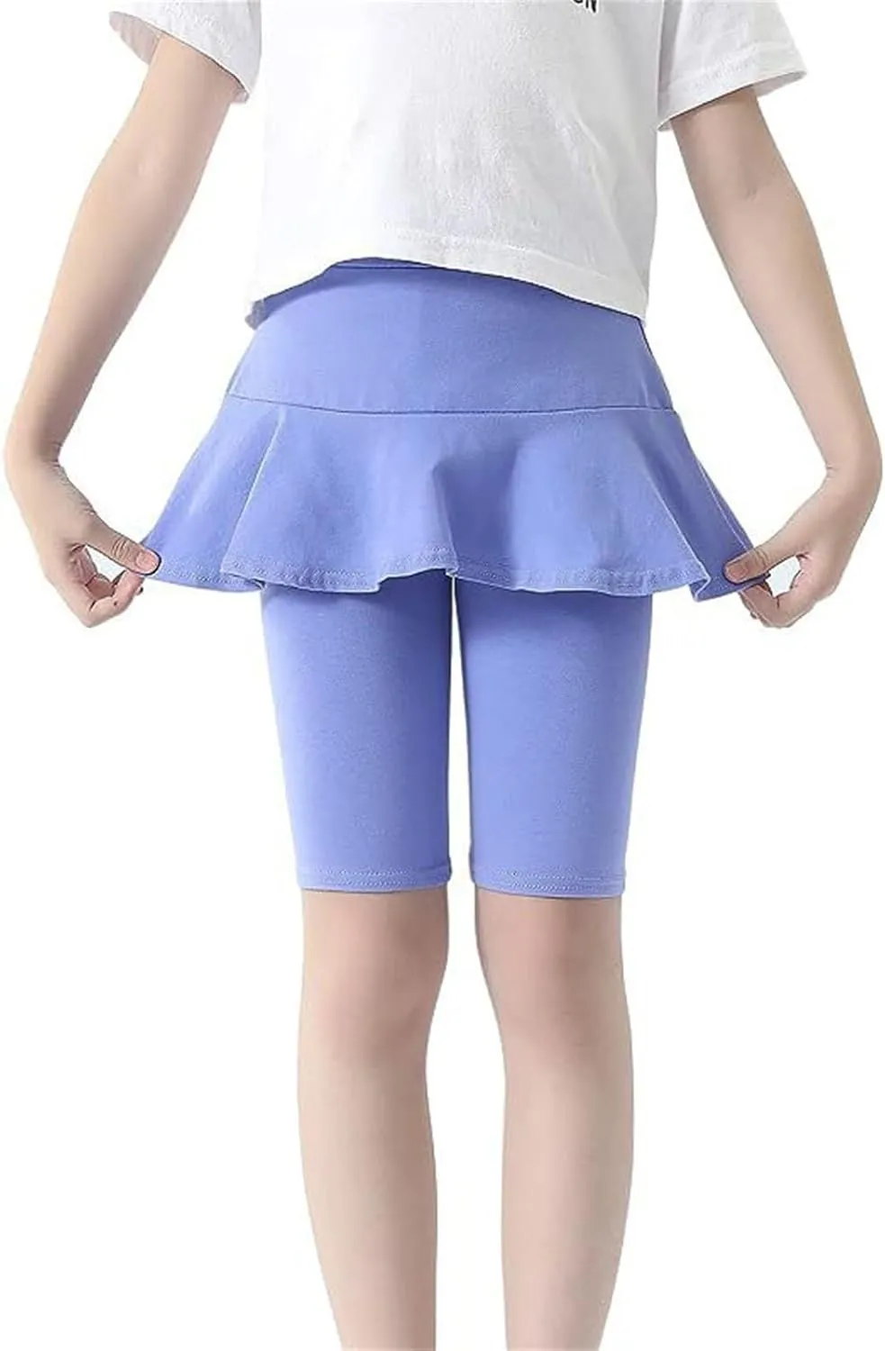 Girls Knee Length Leggings with Skirt Summer Fashion Stretchy Skirt Shorts Ruffle Yoga Pull On Dance Shorts