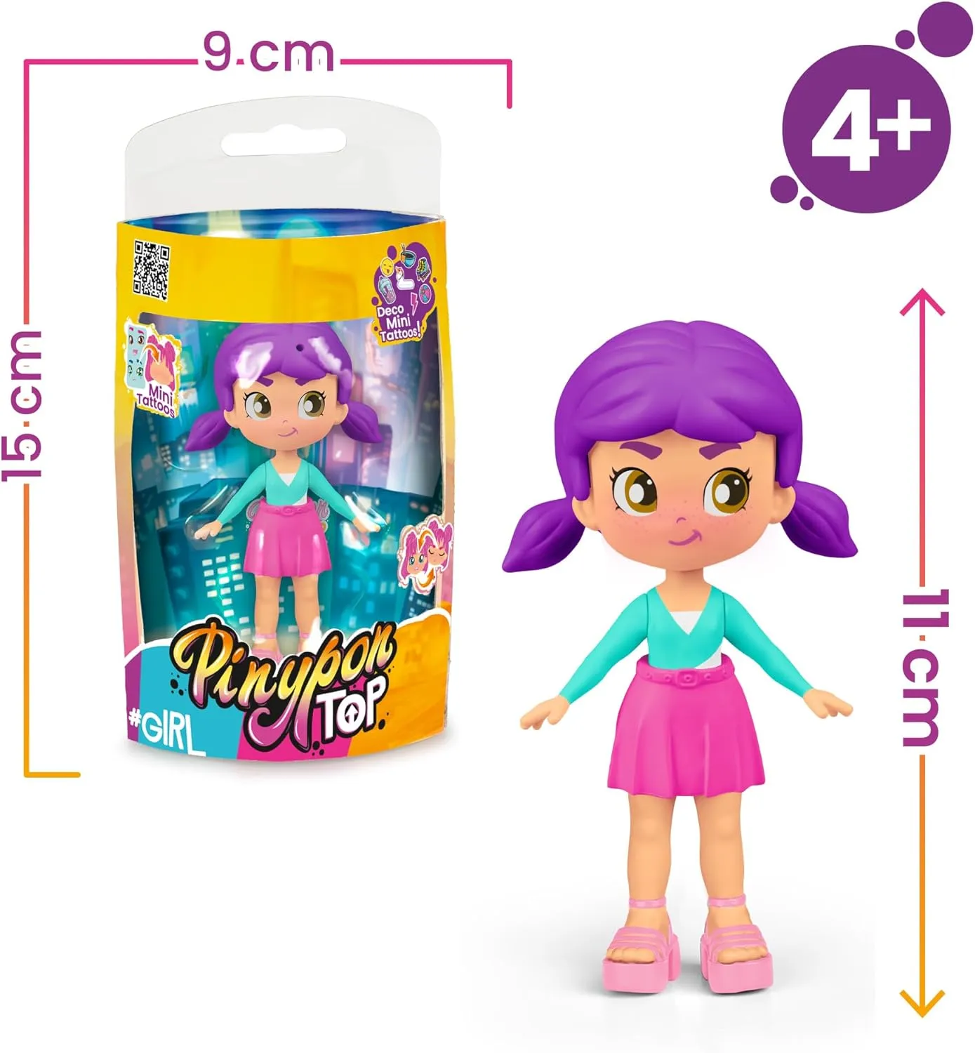 Girls Purple, Girl TOP Violet with Street Style Outfit, 11cm Articulated Arm and Leg Figure, Double-Sided and Interchangeable Clothes and Shoes,  4 Years, Famous (PNN00400)