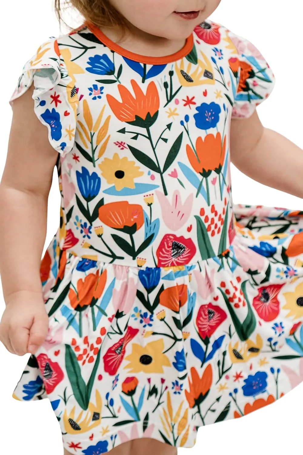 Girls Viscose from Bamboo Twirl Dress, Flutter Sleeve,