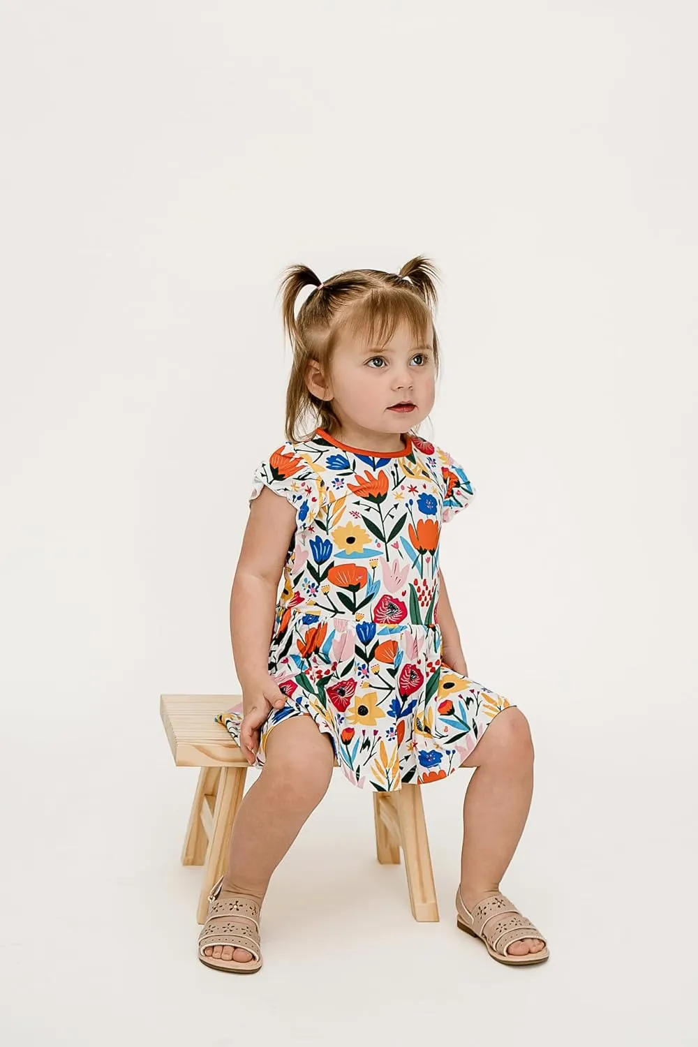 Girls Viscose from Bamboo Twirl Dress, Flutter Sleeve,