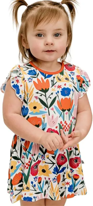 Girls Viscose from Bamboo Twirl Dress, Flutter Sleeve,